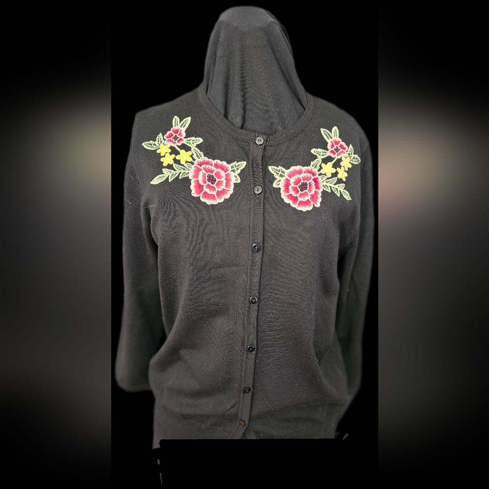 August Silk Embroidered Cardigan Sweater 3/4 Sleeve